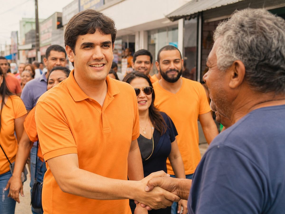 Rafael Prudente conversando com morador durante agenda territorial